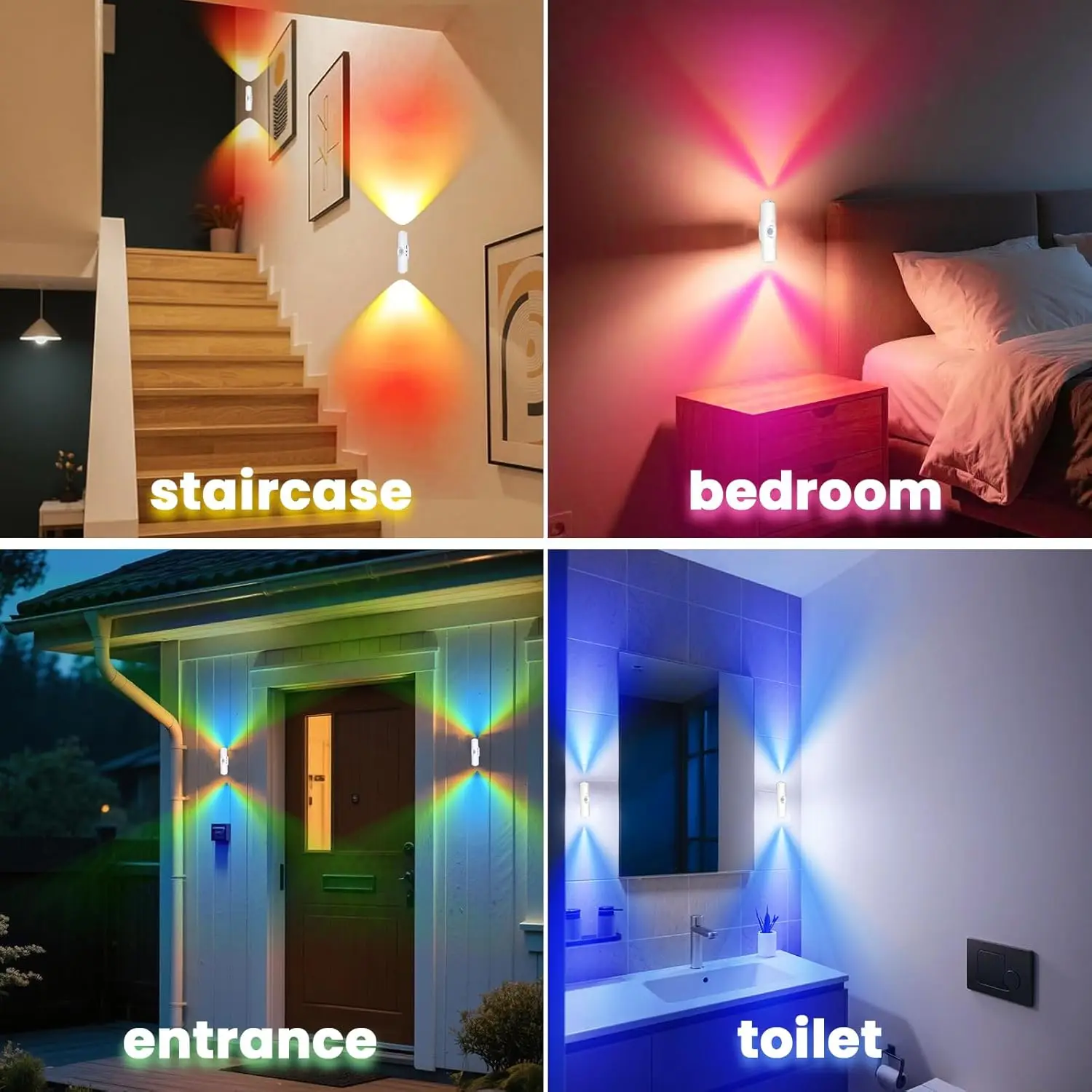 Motion Sensor Night Light 7-Color LED Toilet Night Light Bedroom Living Room Corridor Double-Headed Wireless Wall Lamp Magnetic