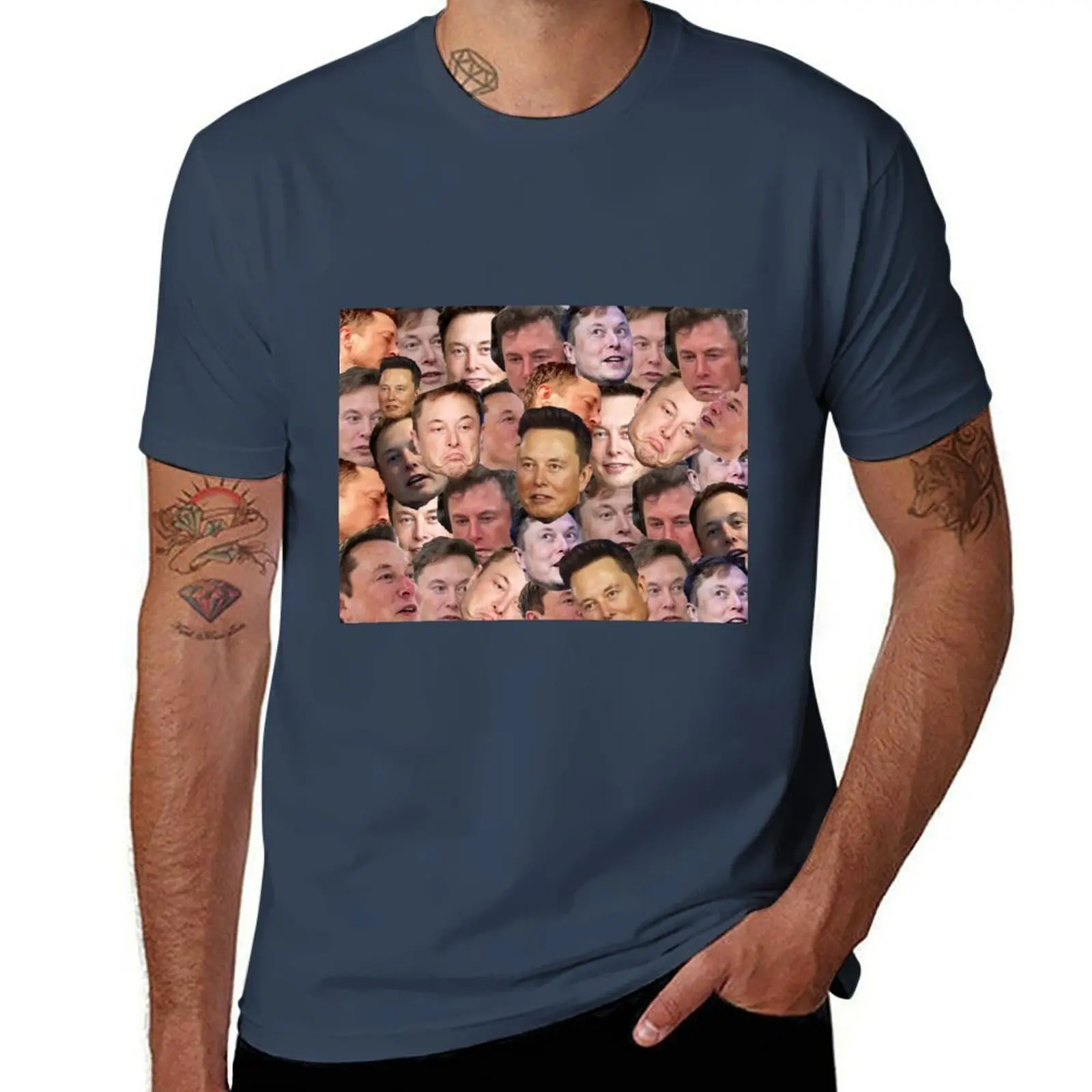 Elon Musk Collage T-Shirt Basic Simple Casual Short Sleeve Tee