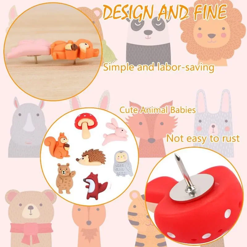 20 Pcs Forest Animals Push Pins Resin Squirrel Fox Owl Mushroom Pins Decorative Thumb Tacks Bulletin Photos Wall Classroom Decor