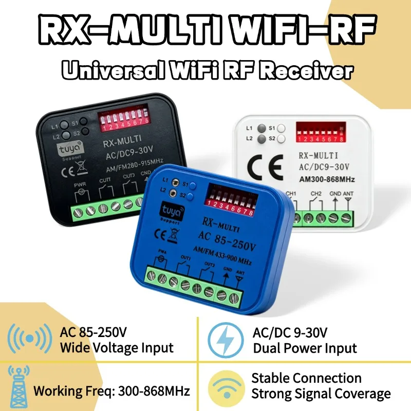 Image of RX MULTI Tuya WIFI 300-868 MHz Garagentor-Fernbedienungsempfänger 433MHz 868MHz AC DC 9-30V 85-250V Smart-Schaltmodul Öffner