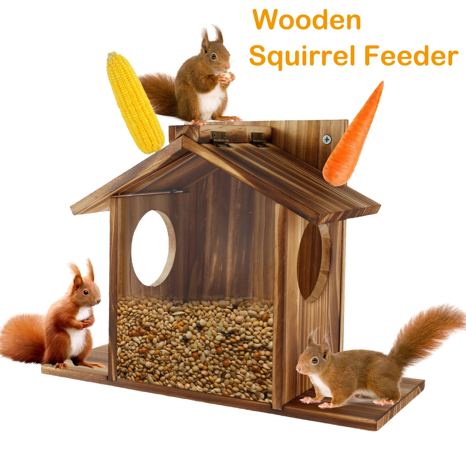 1PC Squirrel Feeder Wooden Squirrel Bird Feeder Large Capacity Creative Animal Feeder Squirrel Non-Burr Hanging Feeding Stations