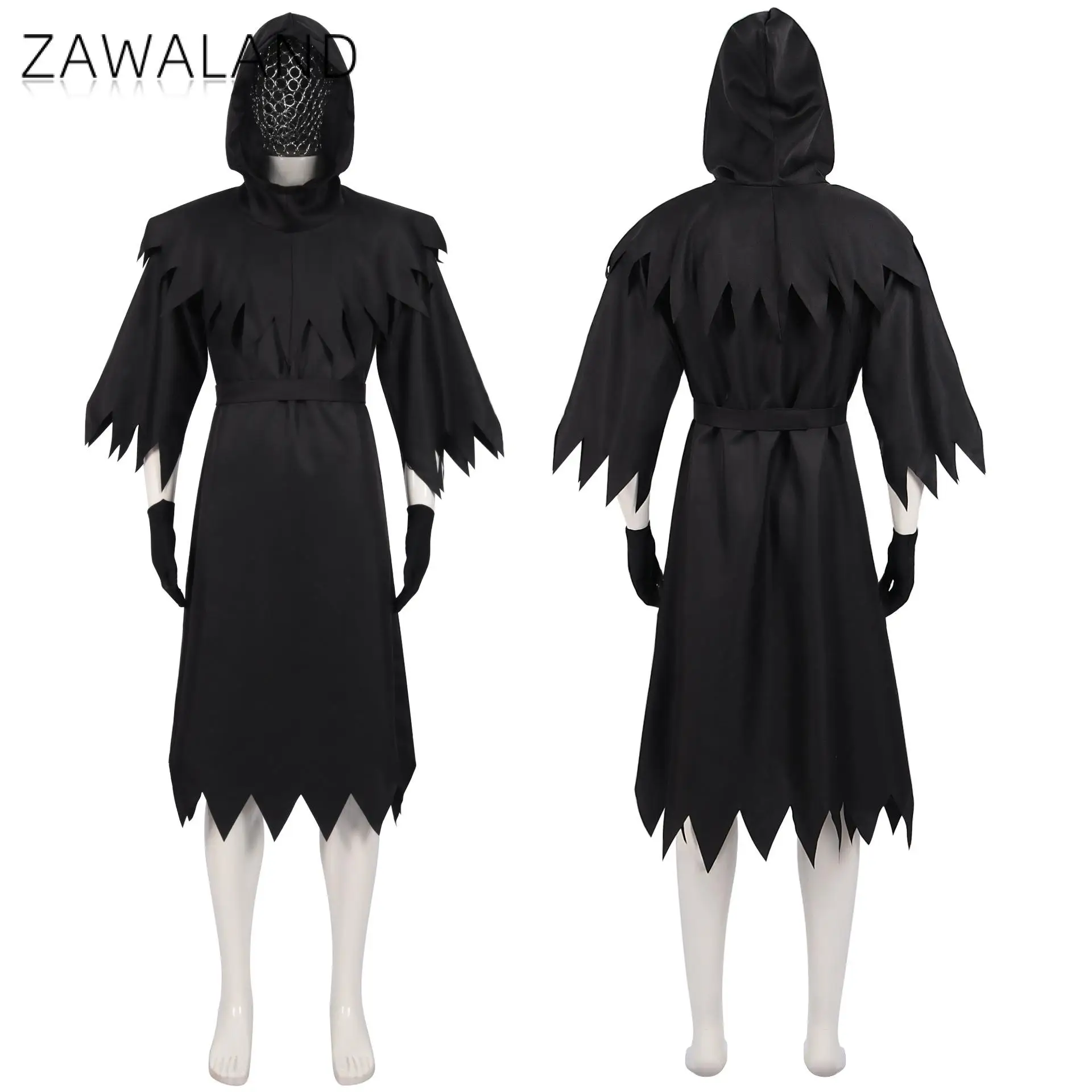 

Zawaland Halloween Death Costume Medieval Grim Reaper Robe Gothic Monk Cloak with Hooded Cape Black Stage Performance Clothes