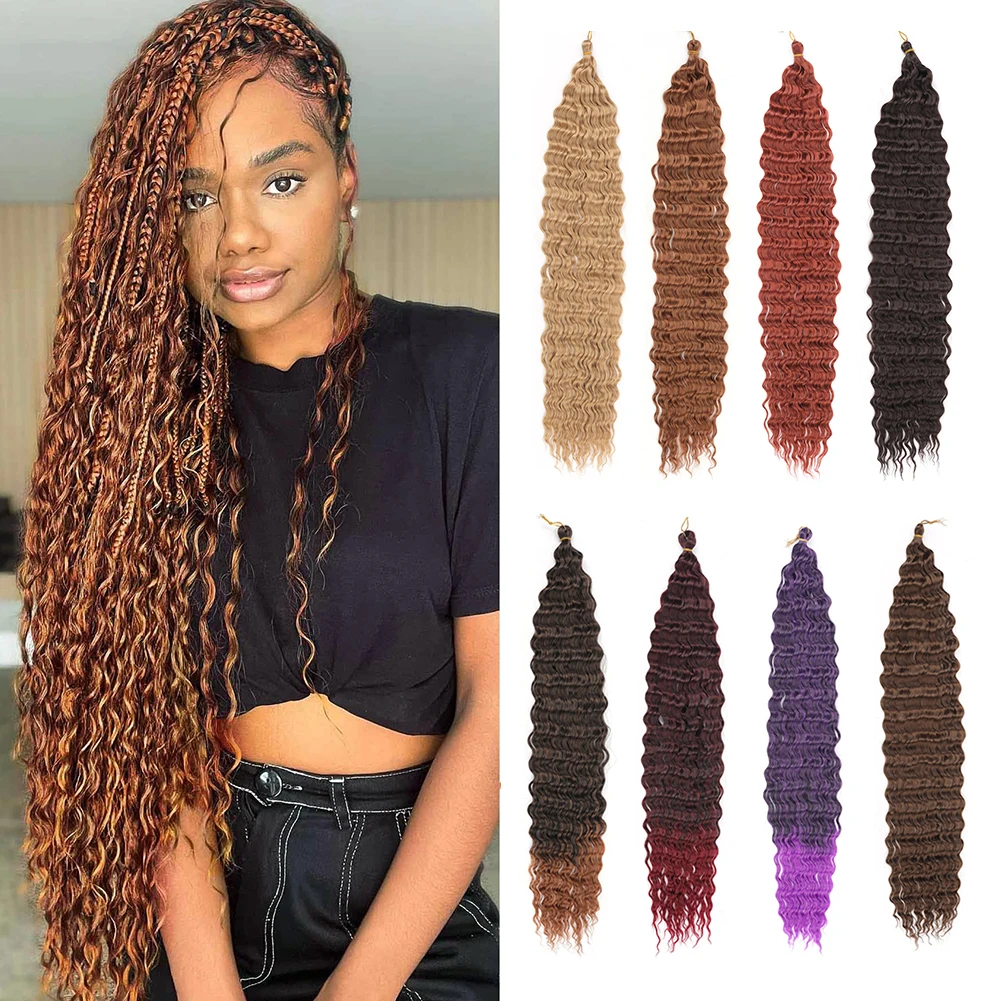 Onda Profunda Longa Encaracolado Sintético Trançado Cabelo Para Mulheres, Cabelo Macio Crochet, Crochet Cabelo, 22"