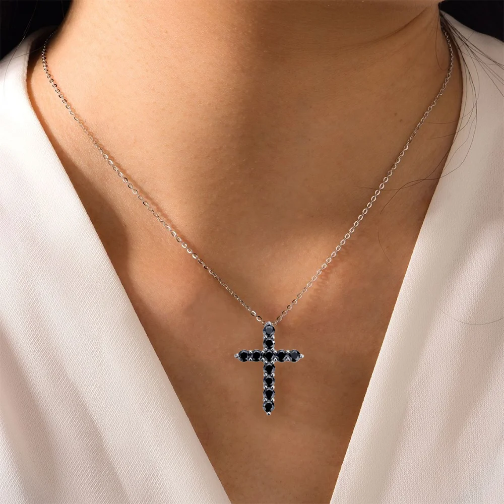 COSYA 3/4/5MM Full Black Moissanite Cross Necklace For Men Women 45-60CM S925 Silver Lab Diamond NeckChain Party Fine Jewelry