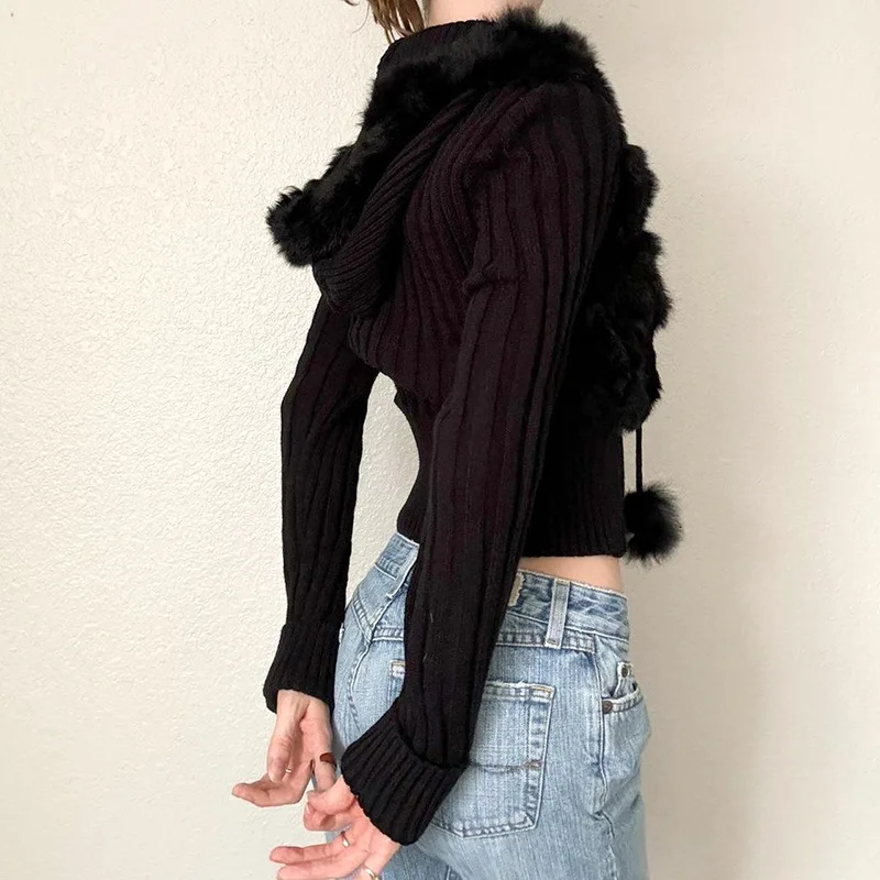 Fake fur Collar Warm Spring Rabbit Fur Coat Female Fur Knitted Jacket Outwear Fashion Long Sleeve Hooed Coats Cardigans