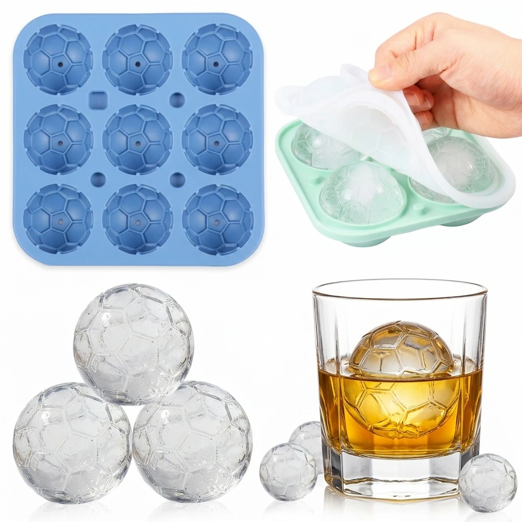 2er-Set Silikon-Eiswürfelformen in Fußballform – Lustige Formen für Fußballgeschenke, Eisballformen für Spieltage, Whiskey, Cocktails, Bourbon – Eiswürfelbereiter