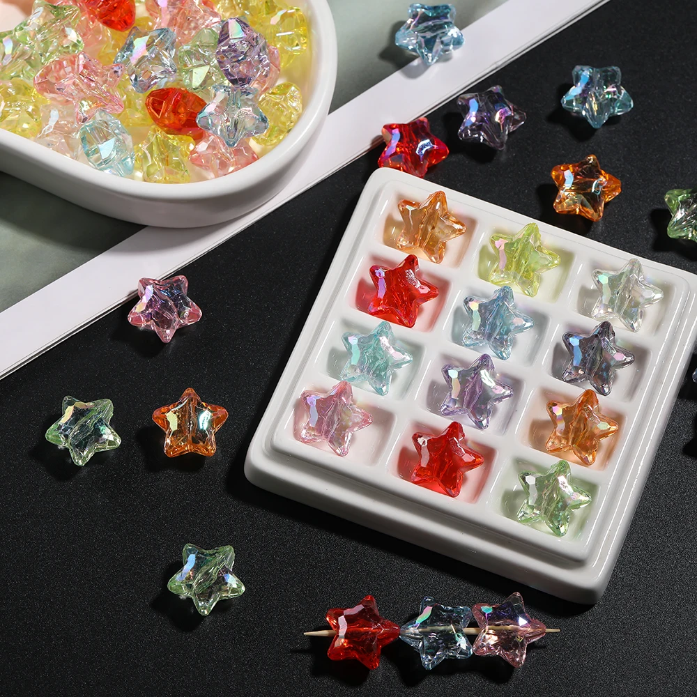20 peças contas de pentagrama acrílico facetadas cor ab contas espaçadoras em forma de estrela para colar diy corrente de telefone joias fazendo descobertas
