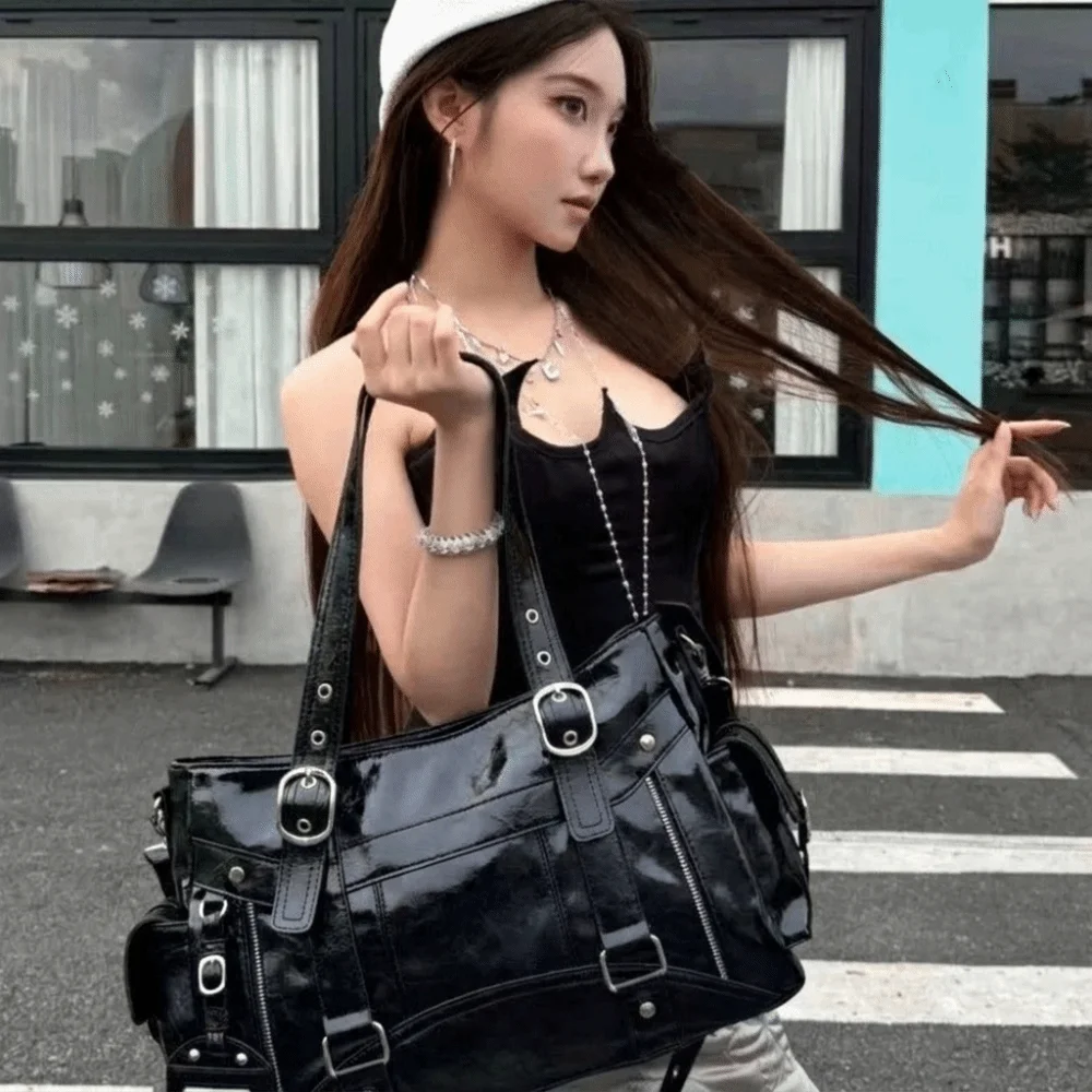 Large Capacity Faux Leather Tote Bag Polyester Lining Adjustable Strap Shoulder Bag Durable Wear-Resistant Crossbody Bag Work