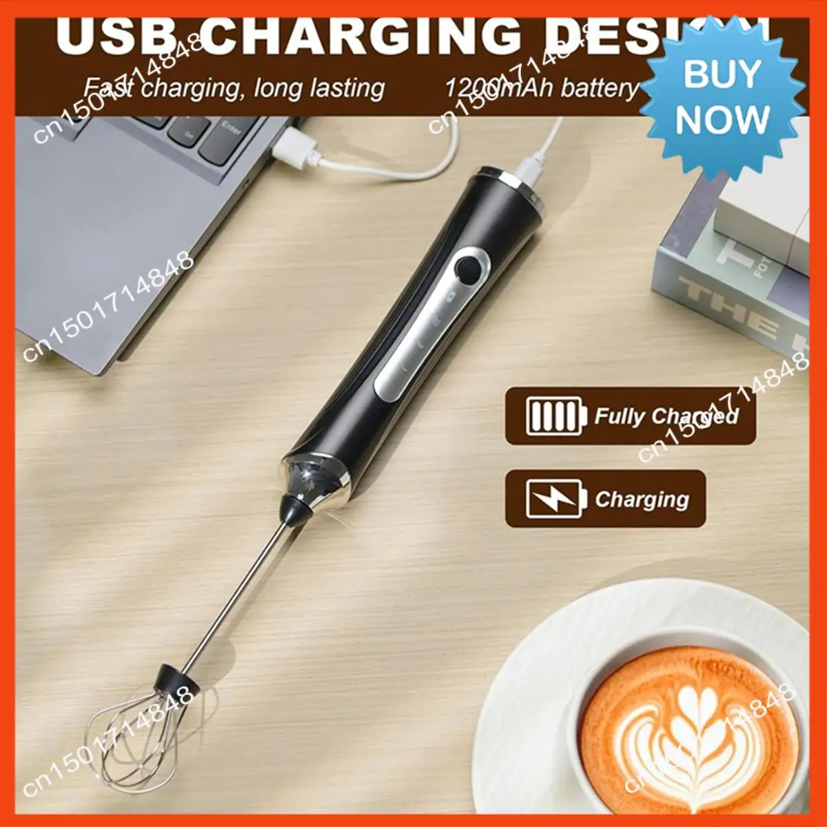 Montalatte elettrico portatile BISM con 2 teste, frullatore per schiuma con frusta per caffè con USB ricaricabile a 3 velocità, frullatore per schiuma A