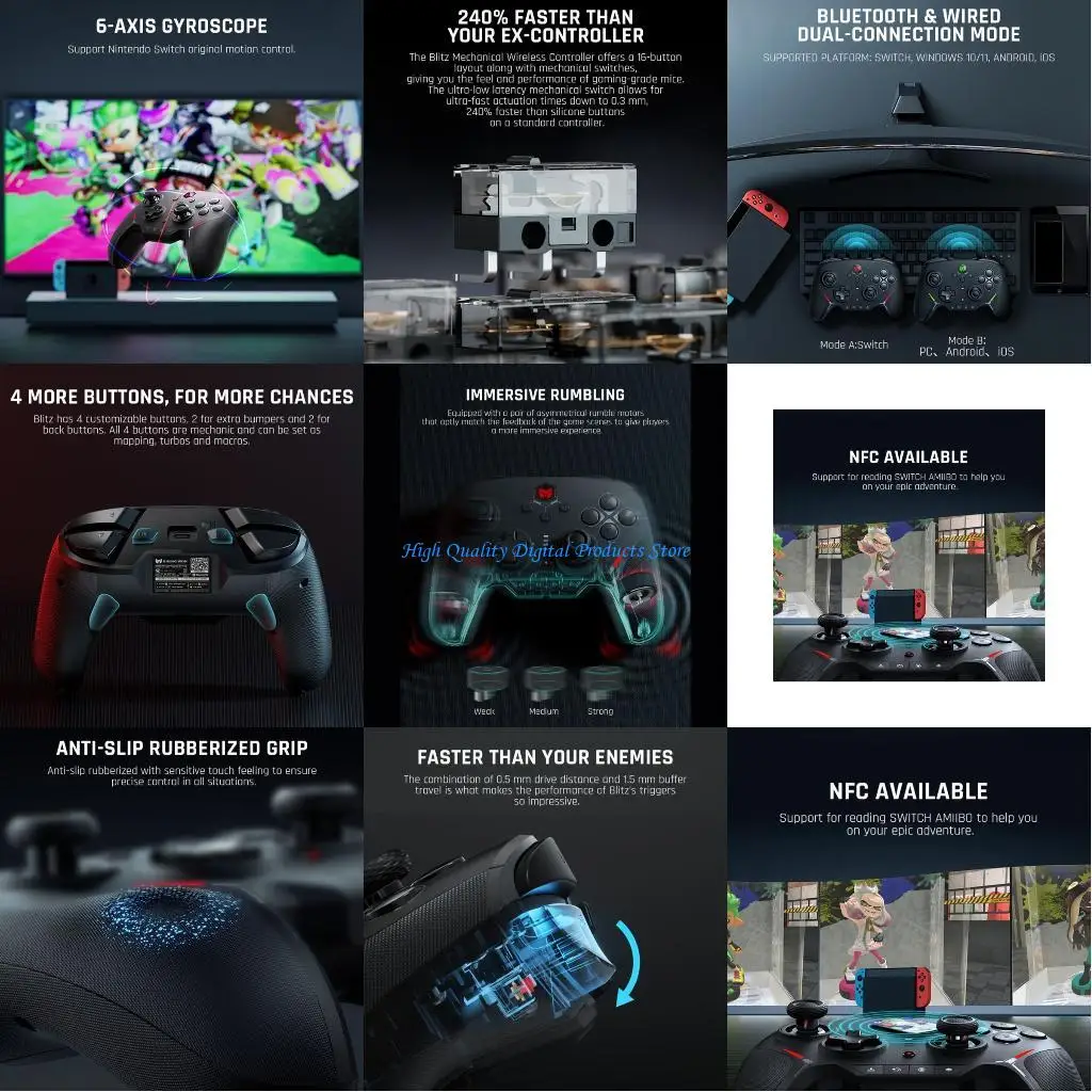 

U2JE Gamepad Bluetooth-compatible Dual-mode One-Button Wake Up 4 On-Board Configration 6-Axis Gyroscope Game Controller
