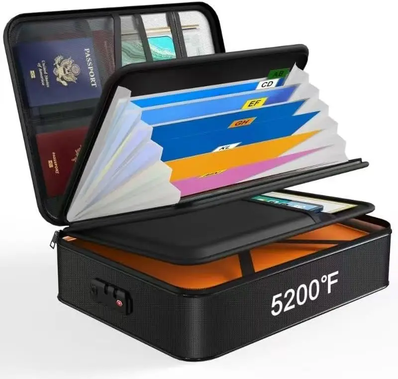

Fireproof and Water Resistant Document Organizer with Lock, Portable Storage Box for Important Files and Travel