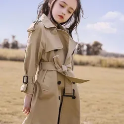 4-12 Years Teen Girls Long Trench Coats New Fashion England Style Windbreaker Jacket For Girls Spring Autumn Children's Clothing