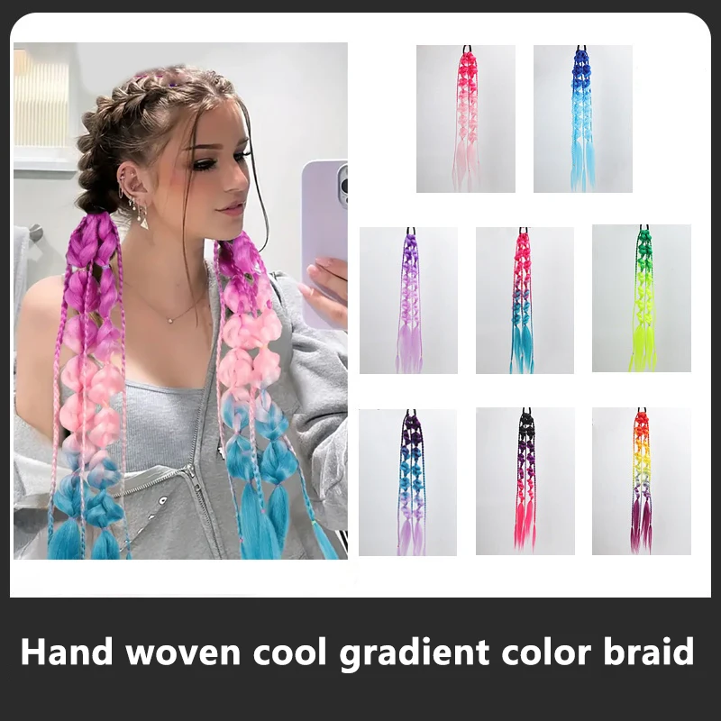 

1Pcs Synthetic Ponytail Extension Corlorful Bubble Braid Long Lantern Braided Ponytail With Hair Tie Straight Hairpieces