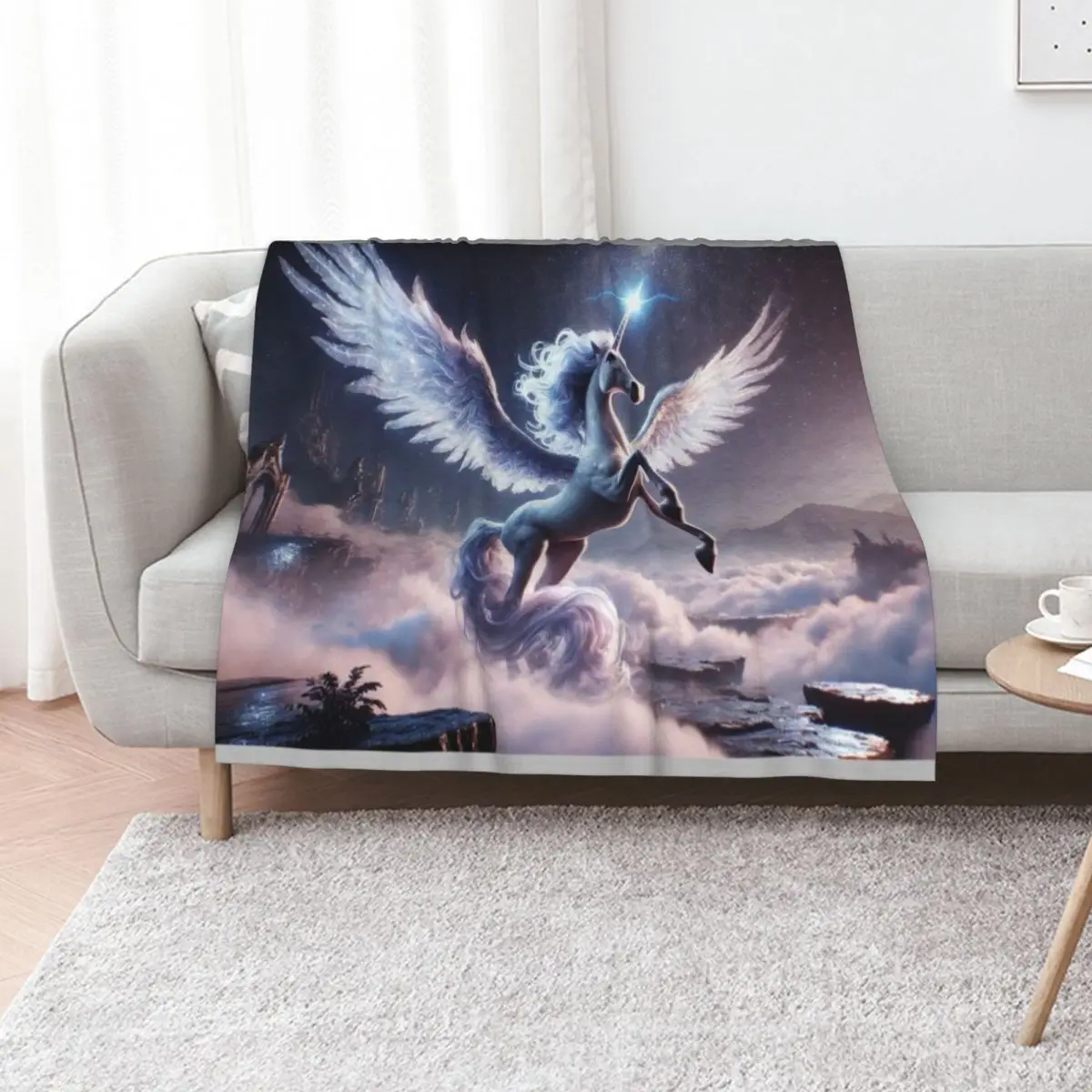 Mystical Alicorn Hybrid in Enchanted Realm - Fantasy Creature Art Throw Blanket Travel Large Bed covers Blankets