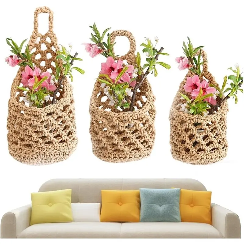ABKP-Bohemian Macrame Wall-Mounted Plant Hanger-Handwoven Design Holder Aesthetic Appeal