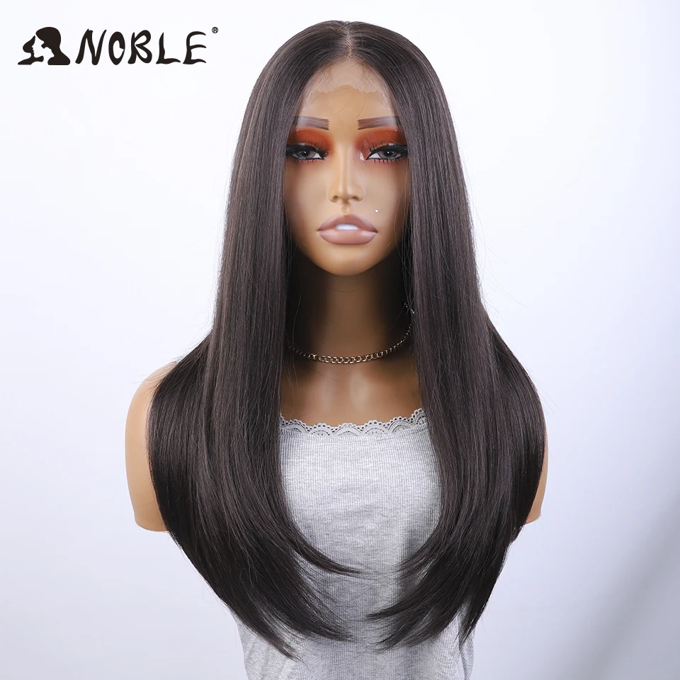 Noble Synthetic Lace Front Wig Straight Baby Hair 13X4 Lace Bob Wigs Synthetic Lace Wig 22 Inch Brown Wig For Women Wig