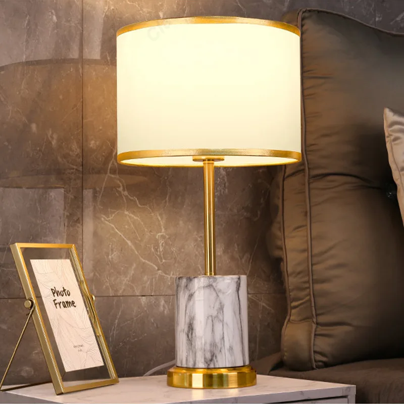 New Simple LED Fabric Lampshade American Table Lamp Bedroom Bedside Atmosphere Lighting Lamps