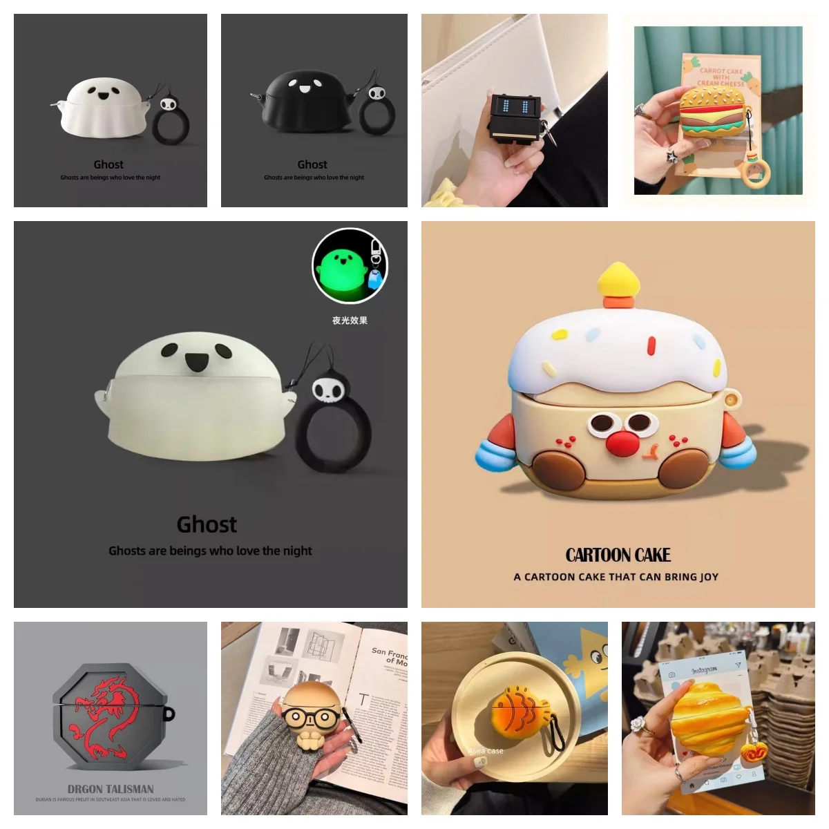

Cute Cartoon Luminous ghost Soft Silicone Earphone Case with Keychain for Sony WF-1000XM6/WF1000XM5 Creative Protective Cover ﻿