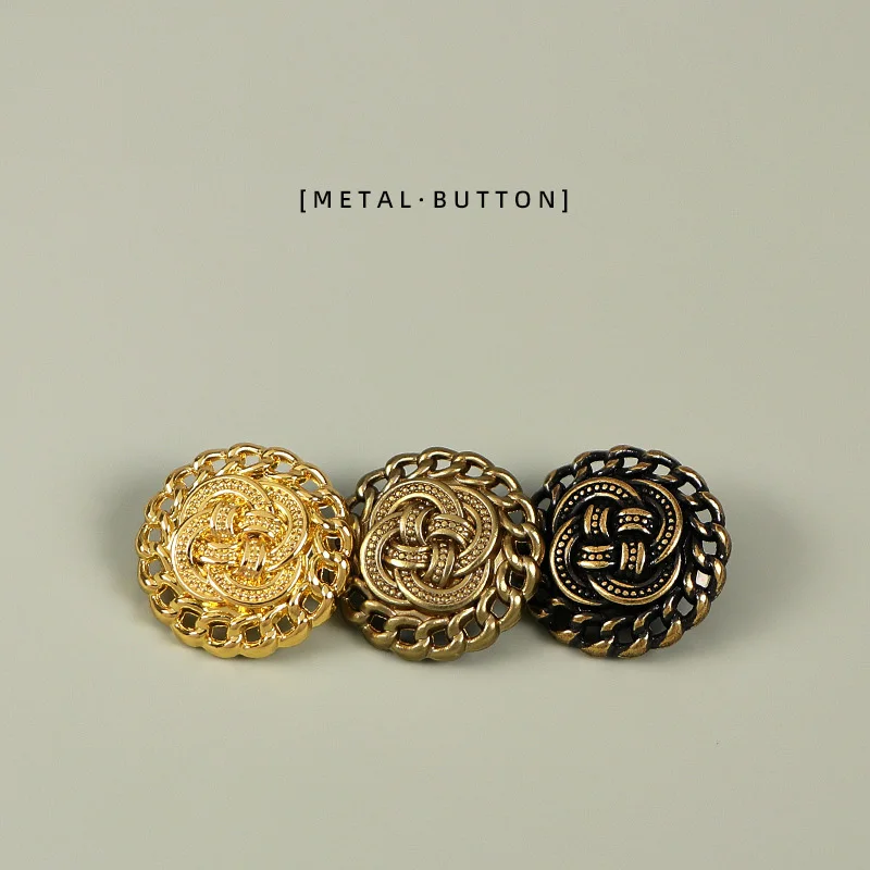 10Pcs/lot 15-23mm Ancient gold hollowed out Chinese knot metal button sweater suit tweed twoolen coat hand sewn buttons N306