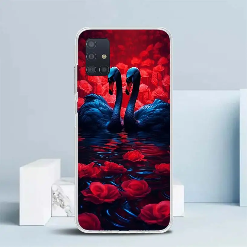 Black Swan Noble Soft Cover for Samsung Galaxy A51 A50S A71 A70 Phone Case A41 A31 A21S A11 A40 A30S A20E A10S A6 A7 A8 A9 +