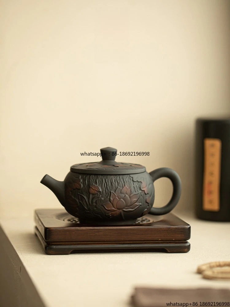 Purple Pottery Teapot Jianglan Picking Lotus Fengming Pot Ceramic Kung Fu Tea Set Handmade Single Pot Making Tea Light Luxury