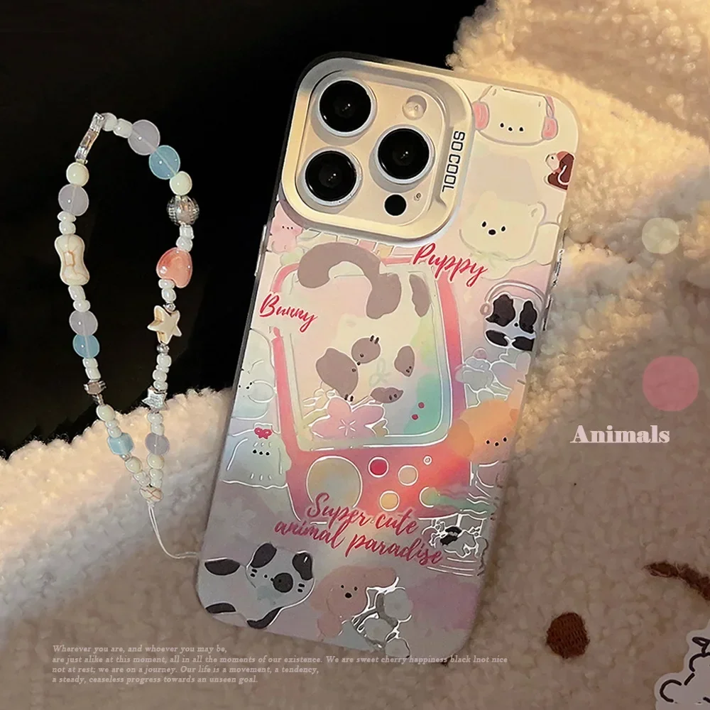 Funny puppy kitten Game Plating art Phone Case For iPhone 16 15 14 13 12 11 Pro Max 16 Plus Case Cute cartoon Shockproof Cover