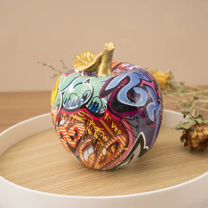Colorful Printed Apple Ornaments. Creative Simulation Fruit Models, Personalized Home Art Decorations For Living Room Bookshelve