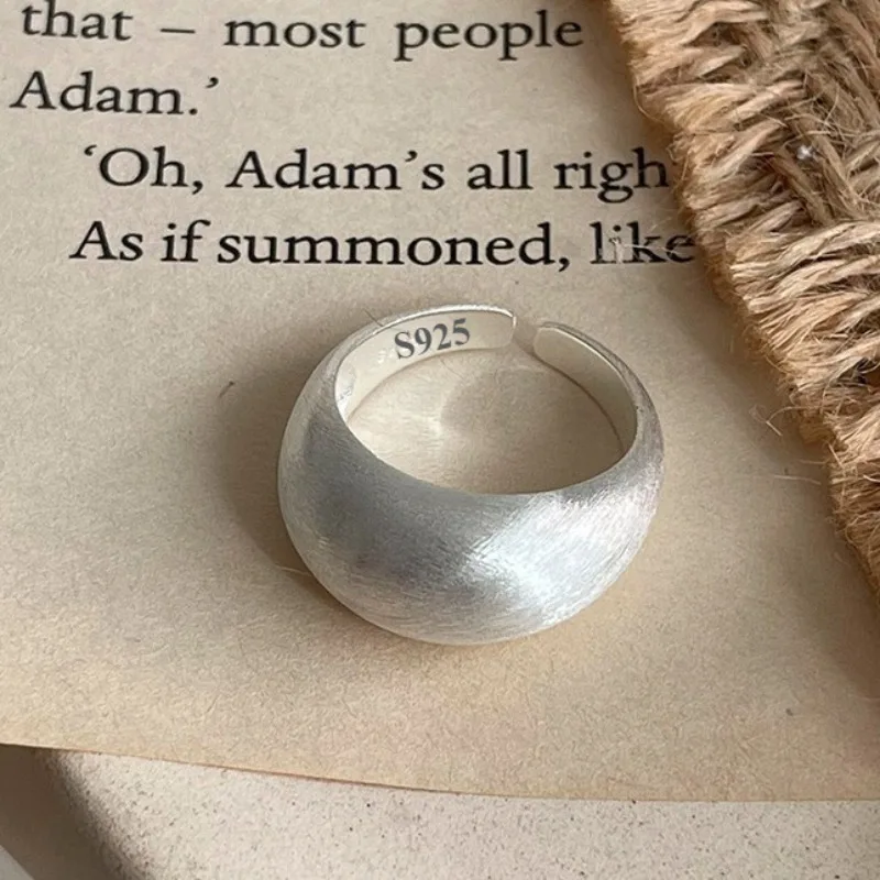 

925 Sterling Silver Geometry Sanding Simple Rings For Women Vintage Geometric Matte Oval Open Ring Party Prevent Allergy Jewelry