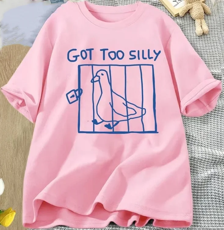 

GOT TOO SILLY Pigeon Fun Printed T-shirt in Cage Short Sleeve Round Neck Versatile Daily Summer Casual Women's T-shirt