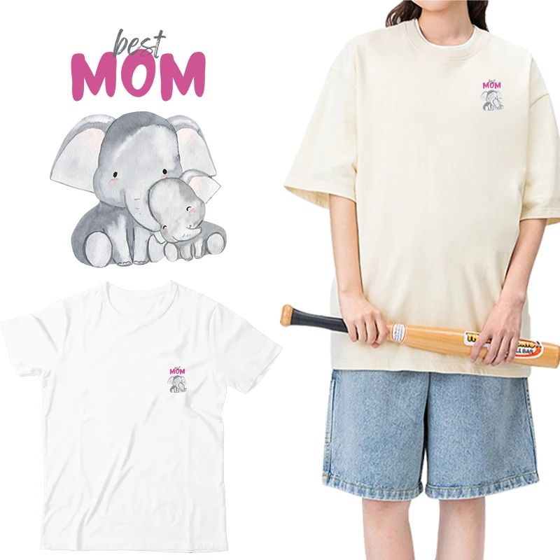 Elephant mother and elephant baby Iron On Patch dtf transfers ready to press Heat Transfer On Clothes iron on heat transfer