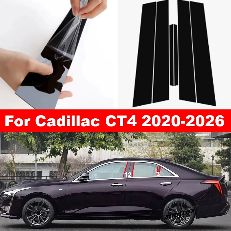 Car B C Pillar Stickers PC Window Trim Cover Middle 6PCS Pillar Decorative Exterior Sticker for Cadillac CT4 2020-2026 2025