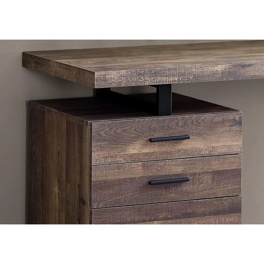 Desk with File Cabinet - Left or Right Set- Up - 48L (Brown Reclaimed Wood Look)