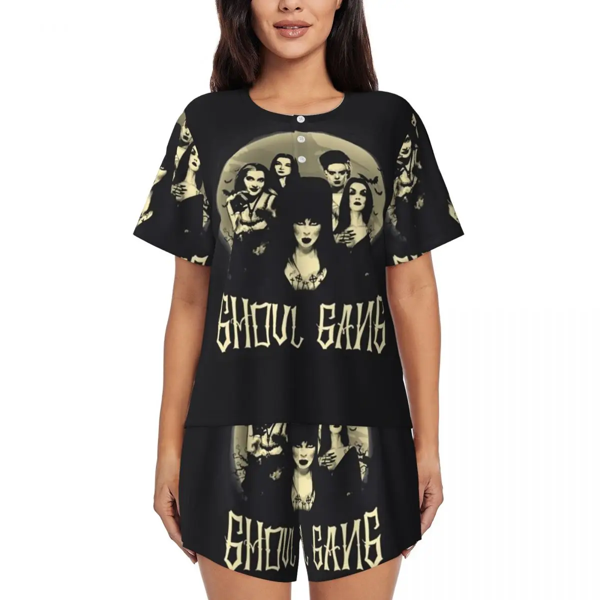 

Ночная рубашка Elviras Mistress Of The Dark Movie с круглым вырезом и короткими рукавами, женская свободная пижама с короткими штанами