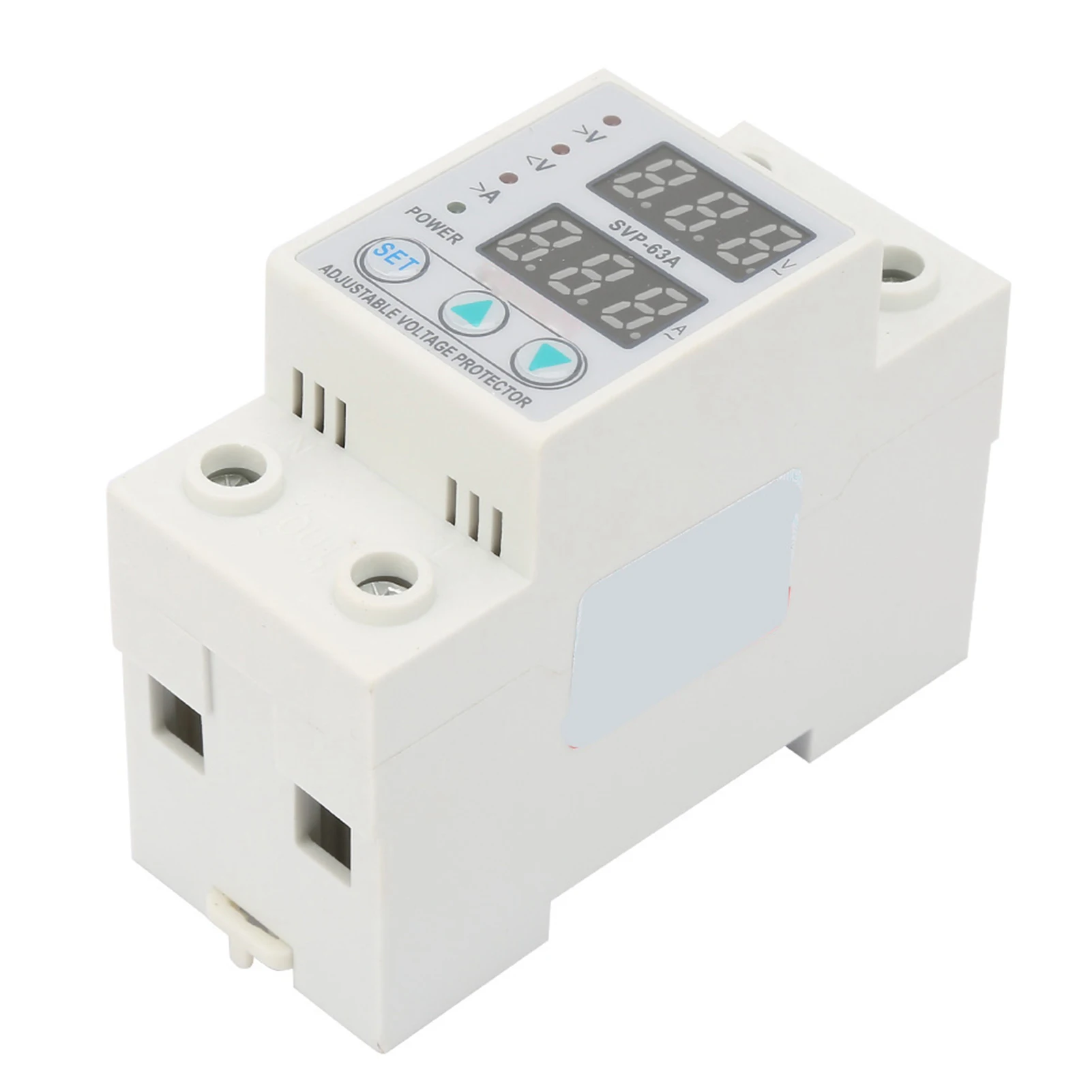 الجهد الزائد الحالي شاشة LED مزدوجة مرحلة واحدة قابل للتعديل الجهد الحالي حامي AC230V 63A SVP‐63A