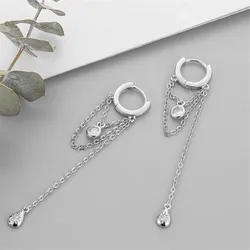 925 Silver Plated Tassel Chain Zircon Water Drop Earring For Women Party Wedding Jewelry eh2307