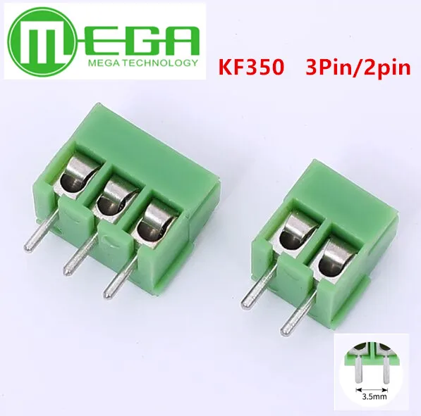 100PCS KF350-2P 2PIN  KF350-3P 3Pin  Green Straight Pin PCB Screw Terminal Block Connector