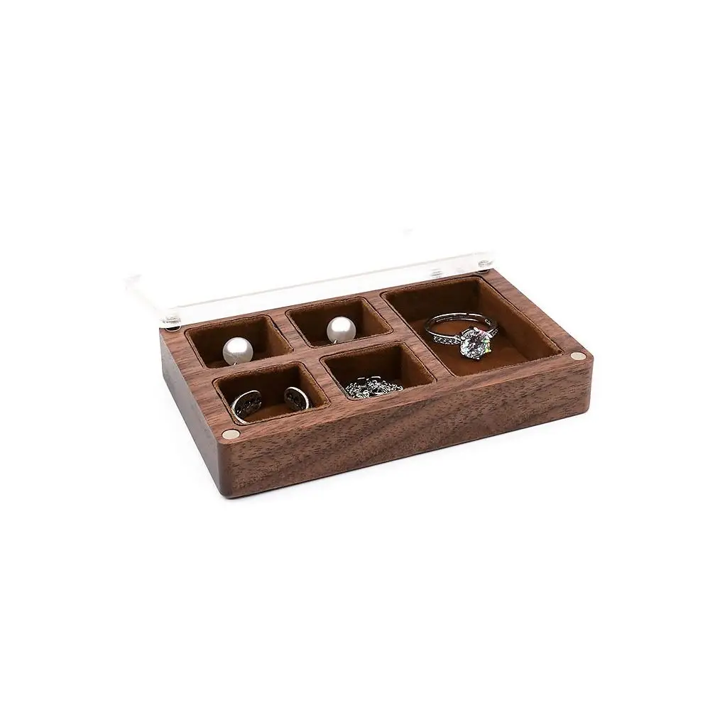 

3/5 Slot Wooden Ring Box Opening Window Magnetic Cover Black Walnut Cufflinks Box Rectangular Exquisite Jewelry Ring Holder