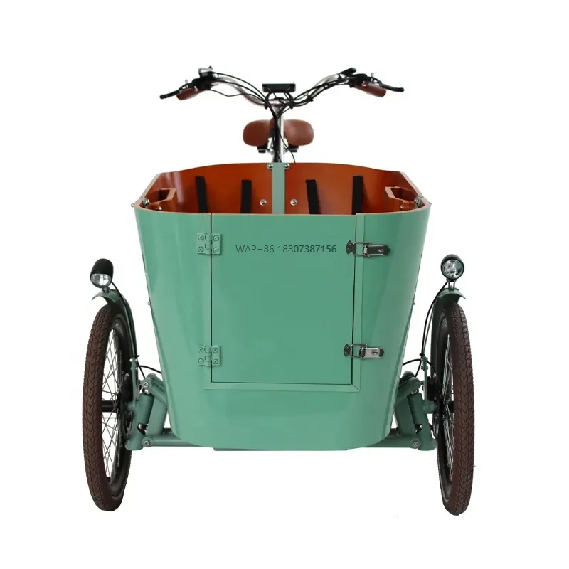 

Обычный велосипед-трайк, электровелосипед, грузовой велосипед с круглым деревянным ящиком, семейный велосипед для перевозки грузов, с ремнями безопасности и сиденьями