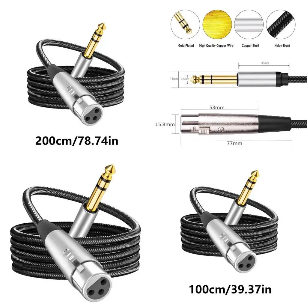 

Y1UB Nylon Braideds 3Pin Female to 6.35mm Stereo Sound Connection Cord for Speaker