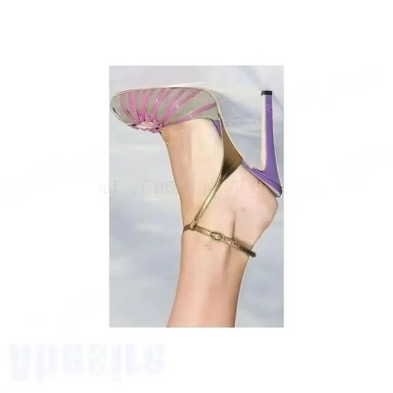 

Brown Stripe Hollow Design Peep Toe Sandals Buckle Strap Women Shoes Thin High Heels Party Feast Dating 2026 Zapatos Para Mujere