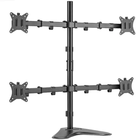 Fully Adjustable Quad Monitor Stand for 17-32 Inch Screens, Holds 19.8lbs Each, Black