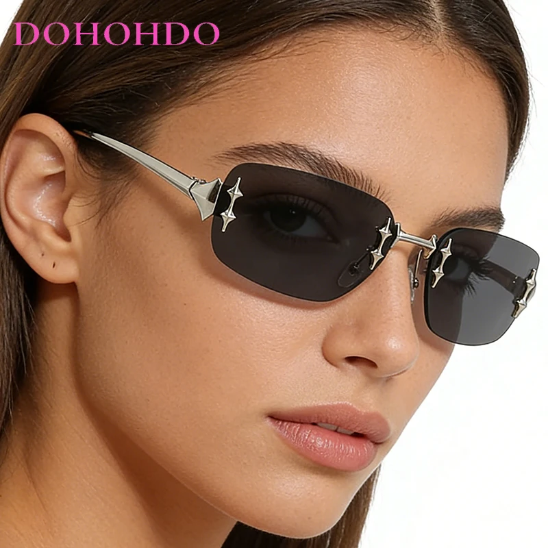 

Fashion Punk Y2K Small Square Rimless Women Sunglasses Luxury Brand Men Sunglass Outdoor Drive Travel Shade Goggles UV400 Lentes