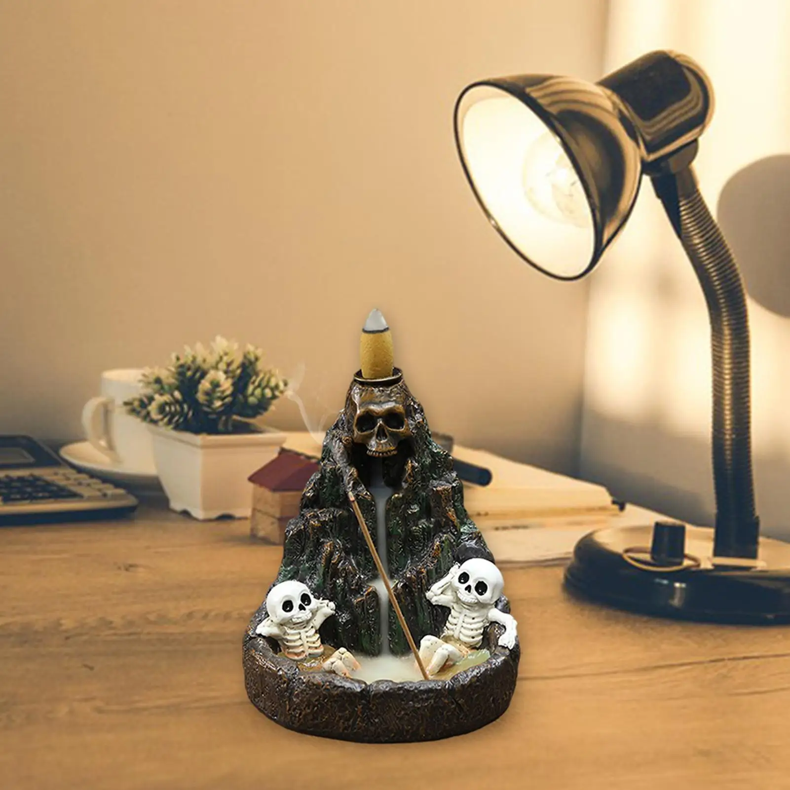 Incense Waterfall Decorative Skull Rockery Burner Halloween Scary Incense Holder For Festival Holiday Altar Outdoor Yoga