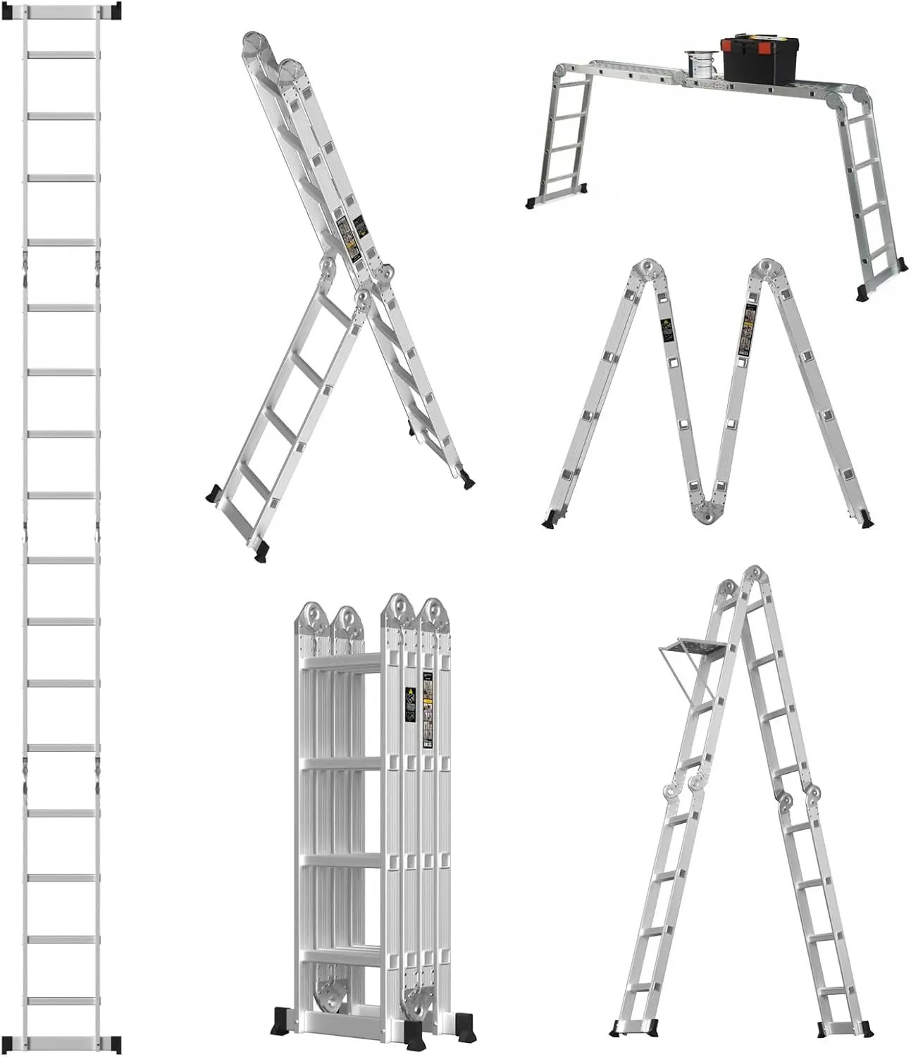 DayPlus Telescopic Ladder 4.7M/15.4FT,14 in 1 Multi Purpose Aluminum Extension Ladders,Adjustable Step for Home, Office, Kitchen