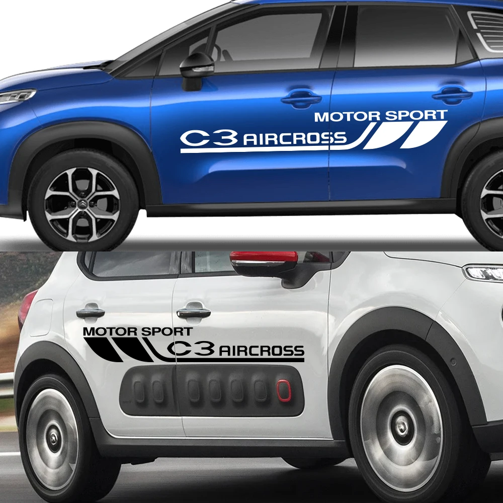 For Citroen C3 Aircross 2PCS Car Door Side Stickers Motor Sport Graphics Vinyl Film Decor Decals Auto SUV Tuning Accessories