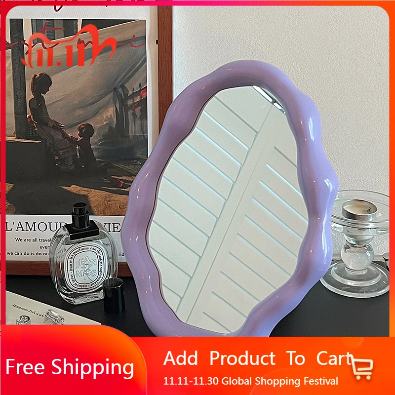 

Acrylic Korean Style Mirror Cute Bedroom Small Irregular Hand Wavy Mirror Twisted Wonderland Art Spiegel Wand Home Decorations