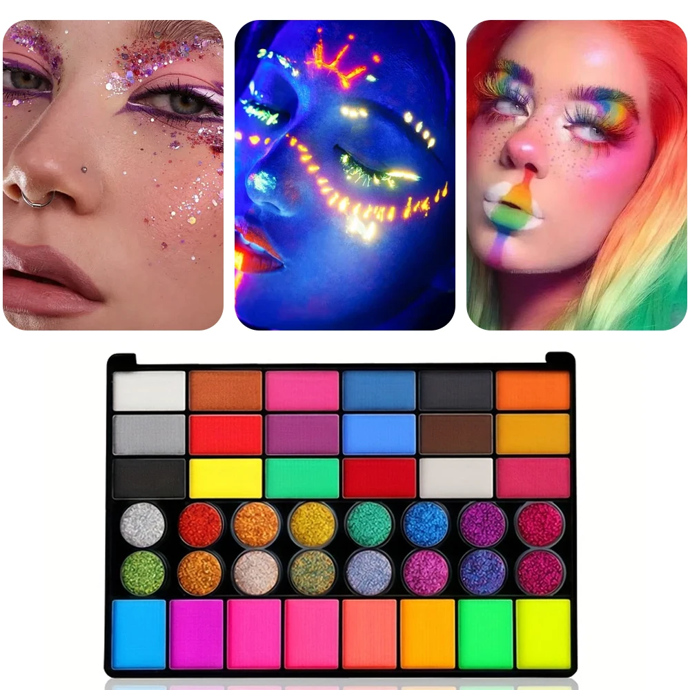 42 Colors UV Neon Face Paint Set Water Soluble Fluorescent Glitter Art Makeup for Body Painting Festivals Halloween