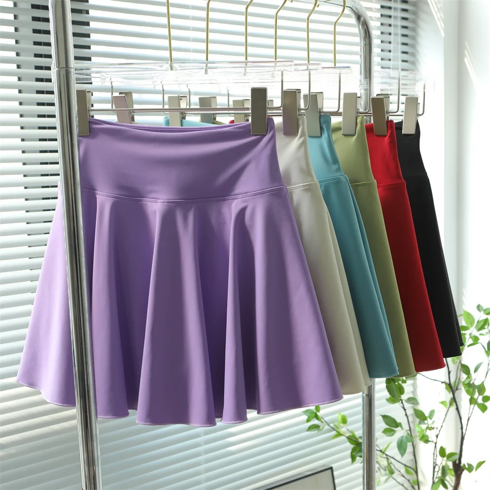 High Waist Pleated  Skirt for Women Fitness Dance Quick Dry Running Short Skirt Fake Two-Piece Anti-Light Walking Skirt