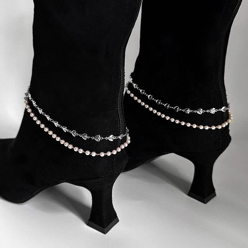 Double‑Layer Pearl Star Shoe Chain Charms Detachable Lobster Clasp Side Shoe Ornaments Decor Sneakers Casual Shoes Decoration