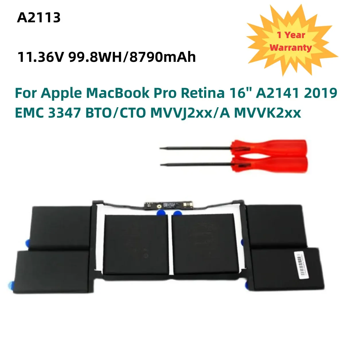 

11.36V 99.8WH A2113 Laptop Battery For Apple MacBook Pro Retina 16'' A2141 2019 EMC 3347 BTO/CTO MVVJ2xx/A MVVK2xx/A MVVL2xx